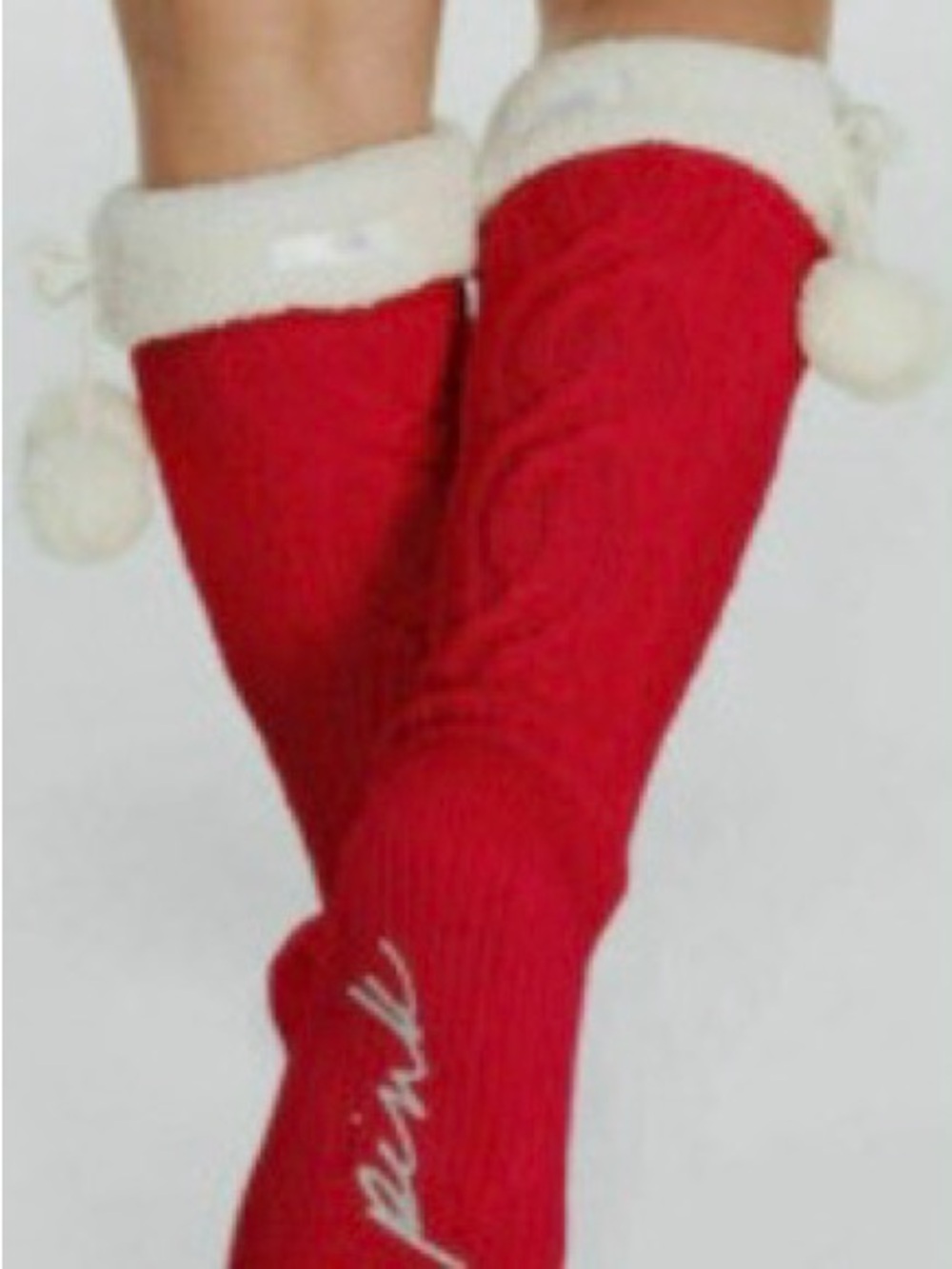 Women’s VS PINK Cozy Red Pom-Pom Knee-High Leg Warmers